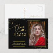 Carte Postale Annonce de diplômé en écriture chic Festive Gold G (Devant / Derrière)