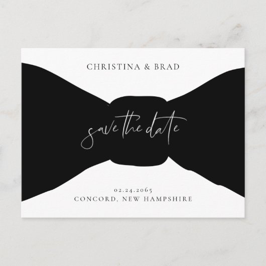 Carte Postale Annonce de Faire-Part de Mariage Noir et Blanc ave (Devant)