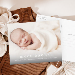 Carte Postale Annonce de naissance avec nom moderne sur photo de