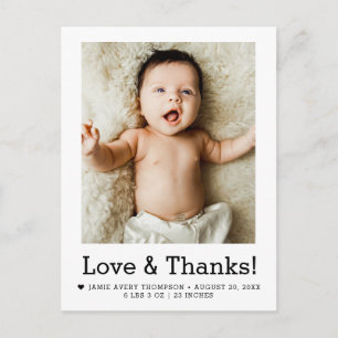 Carte Postale Annonce de naissance avec photo de bébé Love and T