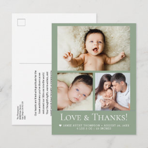 Carte Postale Annonce de naissance bébé photo Love & Merci Baby