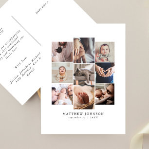 Carte Postale Annonce de naissance de bébé minimaliste multi-pho