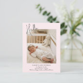Carte Postale Annonce de naissance de bébé rose tendre Hello Bab (Debout devant)