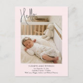 Carte Postale Annonce de naissance de bébé rose tendre Hello Bab (Devant)