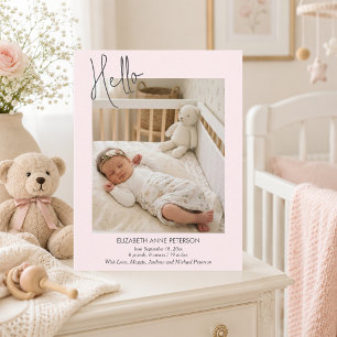 Carte Postale Annonce de naissance de bébé rose tendre Hello Bab