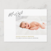 Carte Postale Annonce de naissance minimaliste Hello World (Devant)