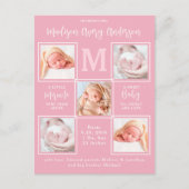 Carte Postale Annonce de naissance moderne 5 photos Bébé rose (Devant)