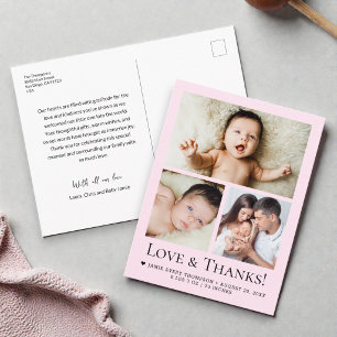Carte Postale Annonce de naissance photo bébé Love and Thanks ro