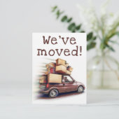 Carte Postale Annonce de nouvelle adresse de Funny Car Nous avon (Debout devant)