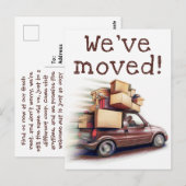 Carte Postale Annonce de nouvelle adresse de Funny Car Nous avon (Devant / Derrière)