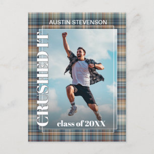 Carte Postale Annonce de remise de diplôme à carreaux tartan ble