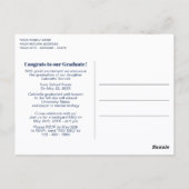 Carte Postale Annonce de remise de diplôme à carreaux tartan ble (Dos)