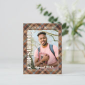 Carte Postale Annonce de remise de diplôme à carreaux tartan ble (Debout devant)