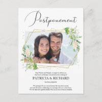 Annonce de report de mariage avec photo de verdure