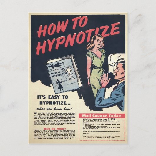 Carte Postale Annonce d'hypnotisation vintage (Devant)