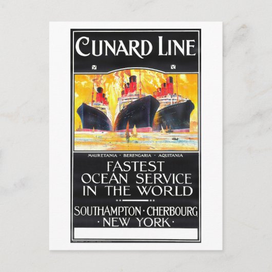 Carte Postale Annonce vintage de la ligne Cunard (Devant)