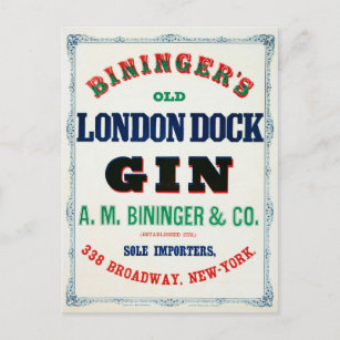 Carte Postale Annonce Vintage pour Bininger's Old London Dock Gi