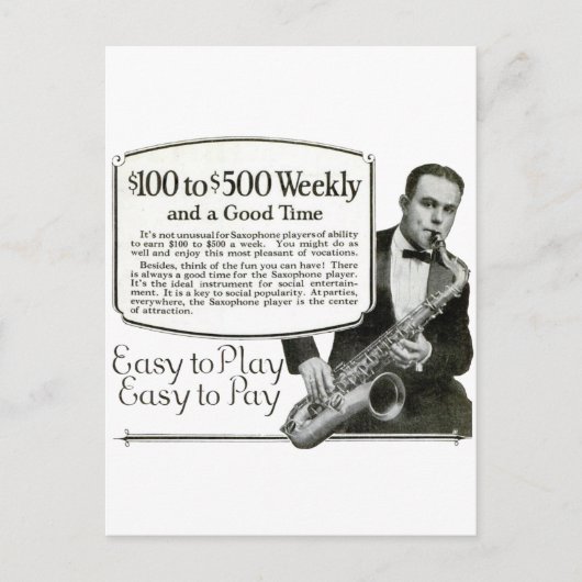 Carte Postale Annonce Vintage Saxophone (Devant)