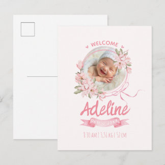 Carte Postale annonces de naissance personnalisées fleurs bleues