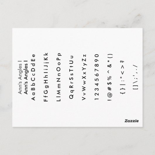 Carte Postale Ann's Angles I - Zazzle Font Sampler avec guide (Dos)