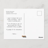 Carte Postale Annulation de fête d'anniversaire reportée Dessin (Dos)