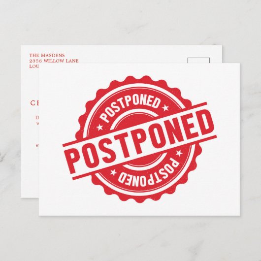 Carte Postale Annulation D'Événement Reportée Modifier La Date (Devant / Derrière)
