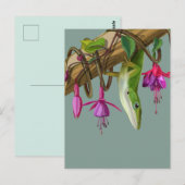 Carte Postale Anolis vert avec fuchsias (Devant / Derrière)