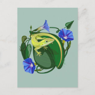 Carte Postale Anolis vert avec Ipomée