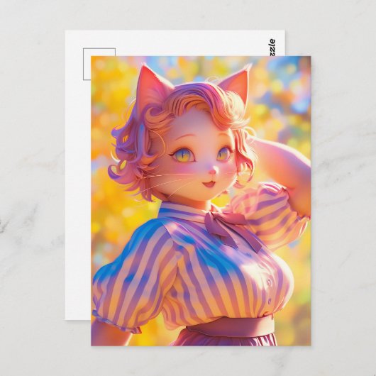 Carte Postale Anthro chat mignon (Devant / Derrière)