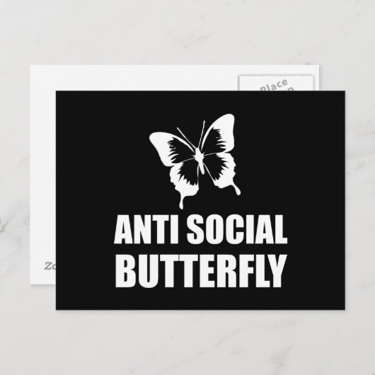 Carte Postale Anti Social Butterfly Funny Introvert (Devant / Derrière)