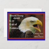 Carte Postale Anti Trump, Pro Biden Angry American Bald Eagle (Devant / Derrière)