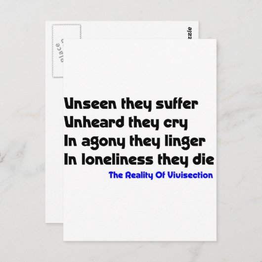 Carte Postale Anti-vivisection (Devant / Derrière)