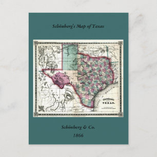 Carte Postale Antiquarian Map of Texas by Schönberg & Co.