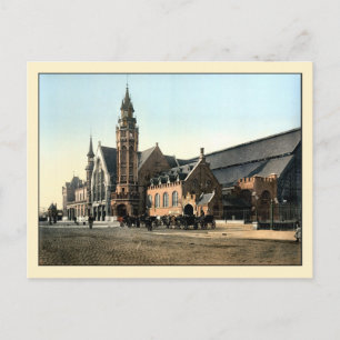 Carte Postale Antique 1890 couleur photo gare de Bruges