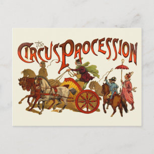Carte Postale Antique Cirque Parade Clowns Chevaux