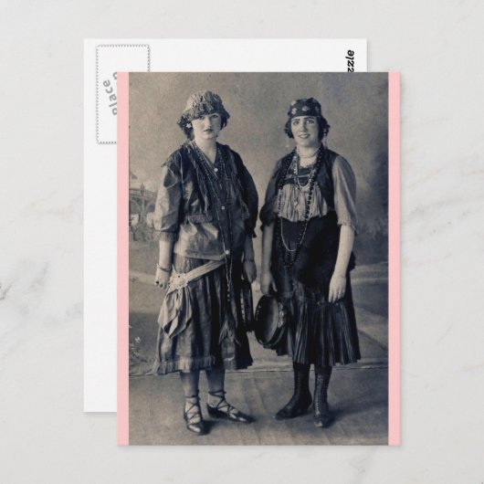 Carte Postale Antique des années 1920 Femmes en costumes tzigane (Devant / Derrière)