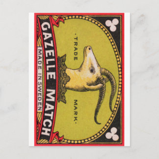 Carte Postale Antique Gazelle Swedish Matchbox Étiquette