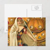 Carte Postale Antique Halloween Jack-o'-lantern Costume Femme (Devant / Derrière)