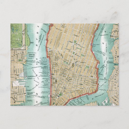Carte Postale Antique Map of Lower Manhattan and Central Park (Devant)