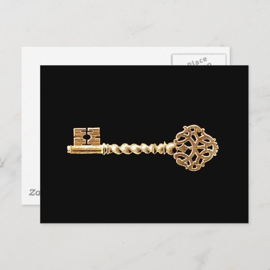 Carte Postale Antique Or Or Steampunk Squelette clé (Devant / Derrière)