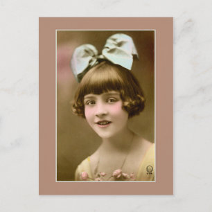 Carte Postale Antique photo des années 1920 fille avec arc-en-ch