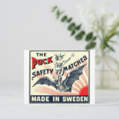 Carte Postale Antique Puck Riding Bat Suédois Matchbox Étiquette (Debout devant)