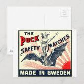 Carte Postale Antique Puck Riding Bat Suédois Matchbox Étiquette (Devant / Derrière)