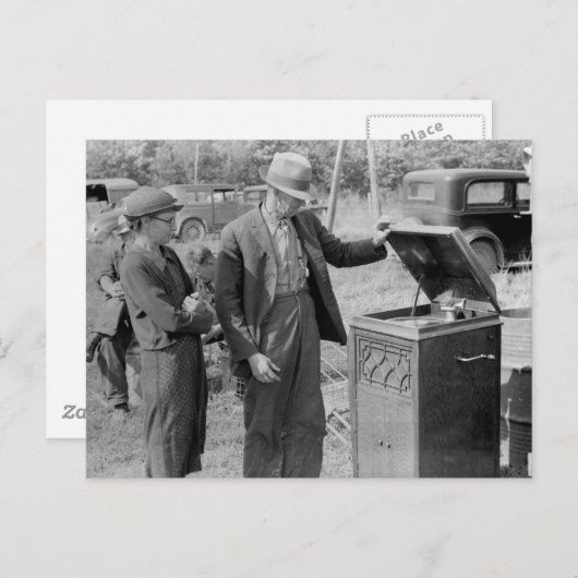 Carte Postale Antique Record Player, années 1930 (Devant / Derrière)