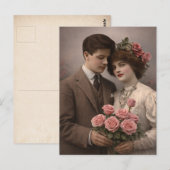Carte Postale Antique Romantic Couple Postcard with Roses  (Devant / Derrière)