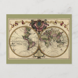 Carte Postale Antique World Map by Guillaume de L'Isle, 1720