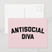 Carte Postale Antisocial Diva Drôle Citation (Devant / Derrière)
