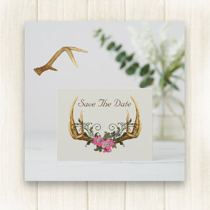 Carte Postale Antlers et Roses roses roses Enregistrer la date