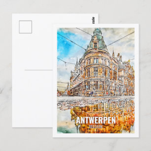 Carte Postale Antwerpen Belgique Travel Place Aquarelle