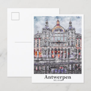 Carte Postale Anvers Belgique Voyage Aquarelle main tirée
